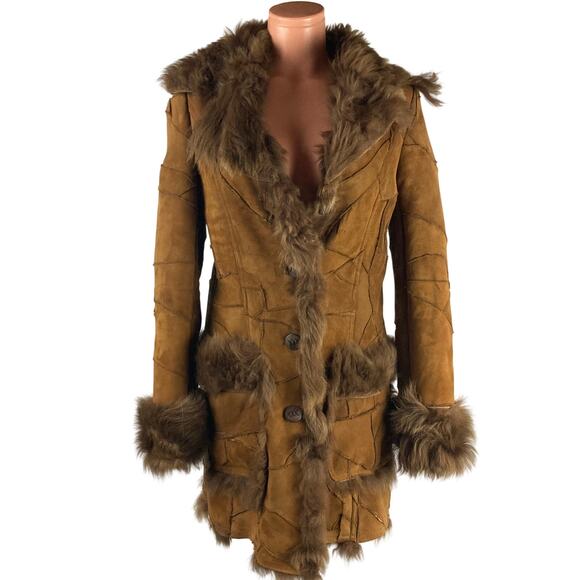 Genuine Shearling Sheepskin Patchwork Penny Lane Leather Coat fits S-M - Picture 3 of 13